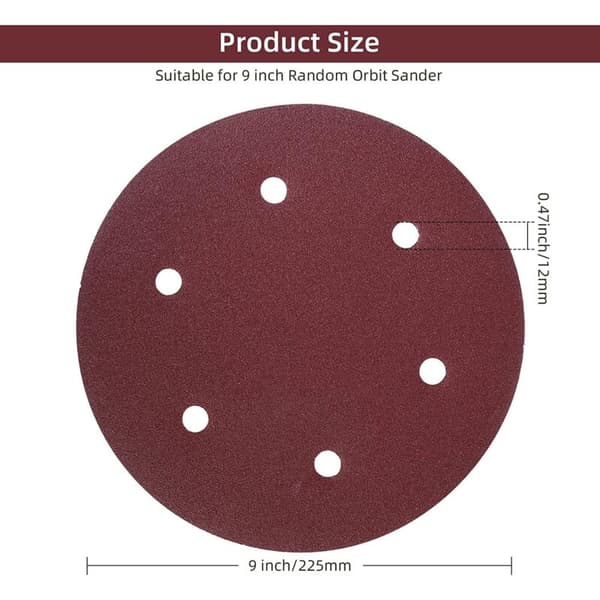 225 mm Slippapper 80 Korn, 30 st Cirkulära Slippapper, Sandpapper för Torrslip Giraffslip (6 Hål)
