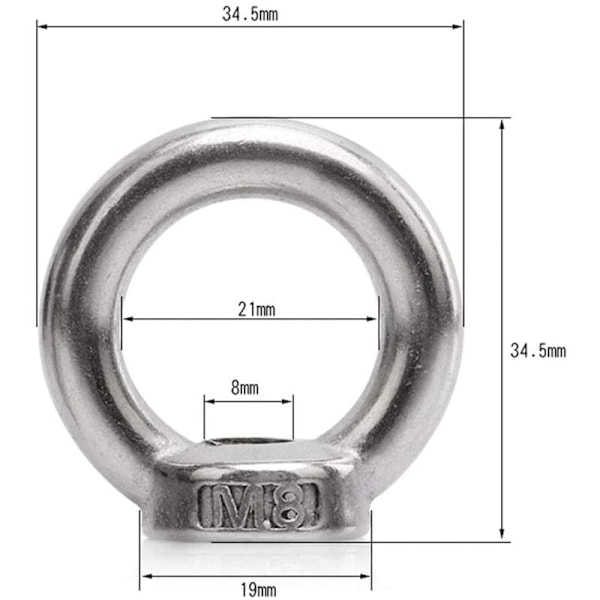 10 st lyftöglemutter, hona ringmutter för lyft 304 rostfritt stål 10-pack, M8