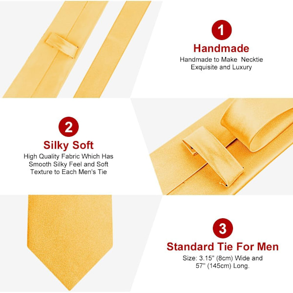 Klassiske ensfarvede satin slips til mænd - Premium slips i ren farve til mænd - Formelle sorte slips til mænd - Business bryllupsfest arbejde slips 8cm Golden