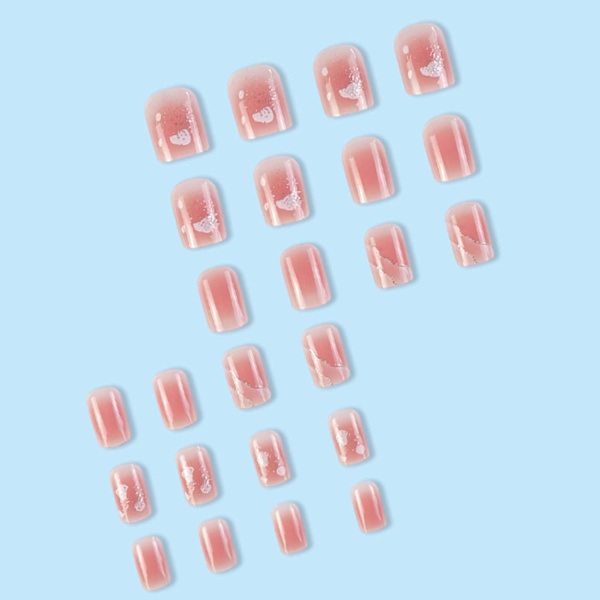 Marmor negle falske negle korte firkantede tryk på negle bling negle tips søde fuld dækning falske negle pink til kvinder og piger 24stk