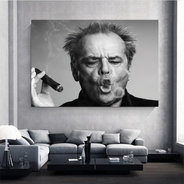 Canvasmålning Poster Jack Nicholson Cigarr Foto Svartvit väggkonst utan ram (60x90cm) Betterlifefg