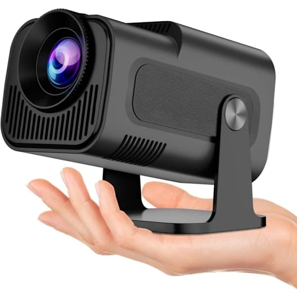 Miniprojektor 4K-understøttelse Native 1080P Smart Android 11 WiFi 6 Bluetooth 5.2 180° drejelig til hjemmebiograf Sort