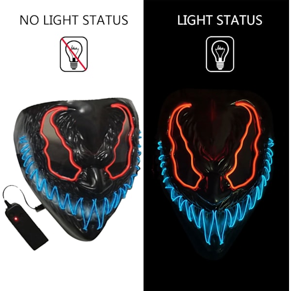 Halloween LED-naamio, LED-luurankonaamio, LED-puhdistusnaamiot, kauhunaamio, halloween-naamio, karnevaaliin, halloweeniin, cosplayhin ja juhliin Xb