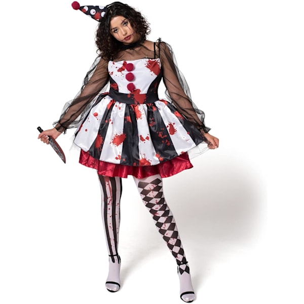 Kvinnlig läskig clowndräkt, läskig jesterdräkt för vuxna, halloweenfest, rollspel, cosplay, temafest M