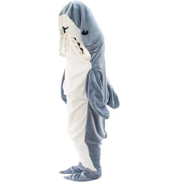 Nukkumispussi Piirretty Valas Muoto Pehmeä Flanelli Camping Perhe Retket Ja Yöpymiset Puettava Peitto Aikuiset Lapset Blue-grey shark 150