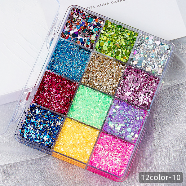 Grenseoverskridende bestselgende paljettgel-flashpulver havfrue limfri lapp barnas forestilling nattklubb scene sminke makeup 12 color box-10