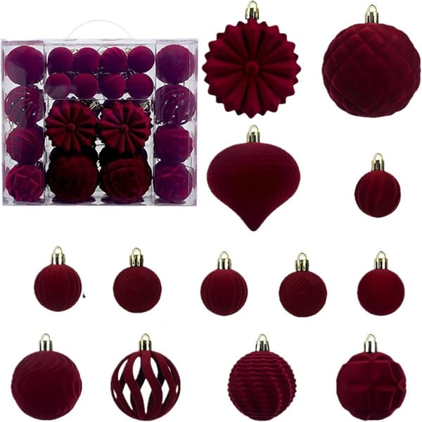 48 sammetsröda okrossbara julkulor – flockade ornament, adventskalender 2025