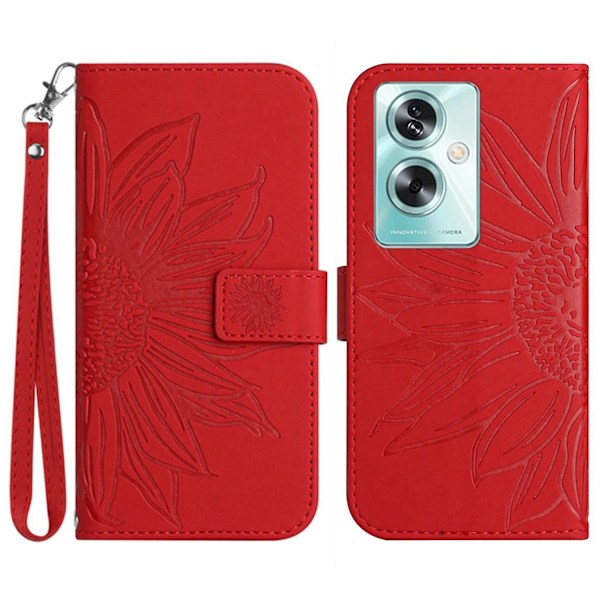 HT04 For Oppo Reno11 F 5G/F25 Pro 5G Case Sunflower Pattern Wallet Flip Leather Phone Cover - Red