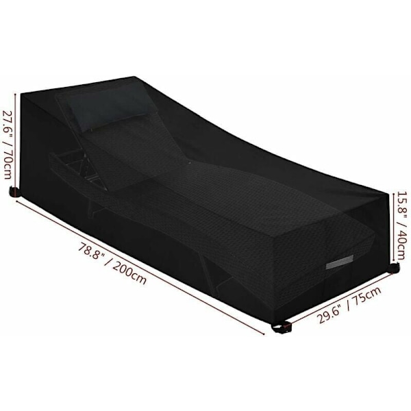 Solvognsbetræk med luftventiler, vandtæt, vindtæt, anti-UV, 210D Oxford stof solvognsbetræk, liggestol (200x75x40/80cm) - Sort..DEBUNS