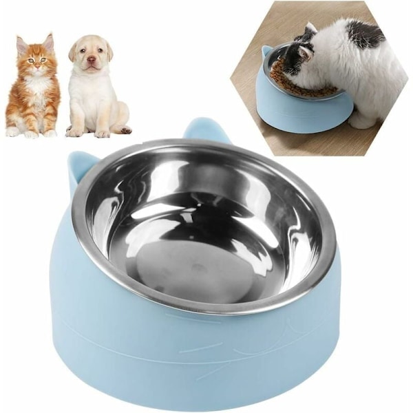 Kattmatskål, Set med husdjursmatskålar, Upphöjd och vinklad kattmatskål, Liten hundmatskål, Avtagbar skål för katter och hundar, 15° Vinklat upphöjt stativ, 200ML Kattmatskål