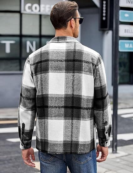 Herre Flanell Skjorte Casual Button-Down Plaid Skjorte Jakke sort black XXL