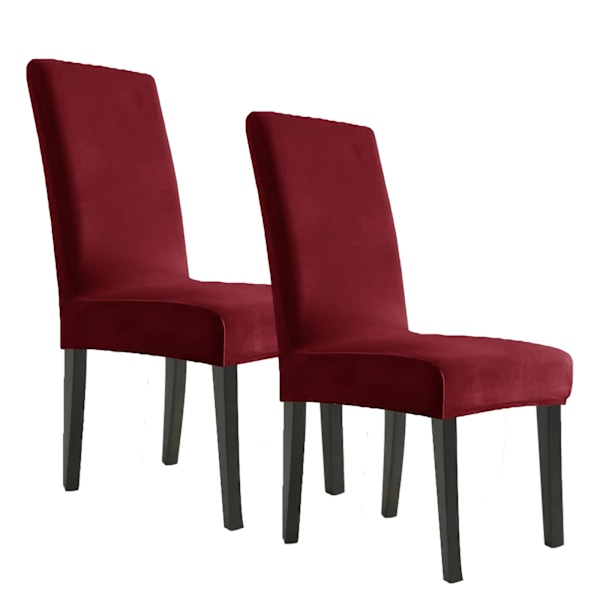 Fløyelsstoltrekk tykk solid farge stoltrekk elastisk fulldekkende stoltrekk restaurant hotell hjem spisebord stoltrekk Wine red two pack Standard high back 45-58cm