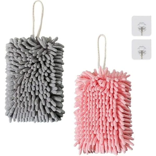 Hængende Håndklæde, Blødt og Plysset Mikrofiber Håndklæde, Super Absorberende Hurtigtørrende Håndklæder med Hængende Løkke til Køkken og Badeværelse (2 Stk.)
