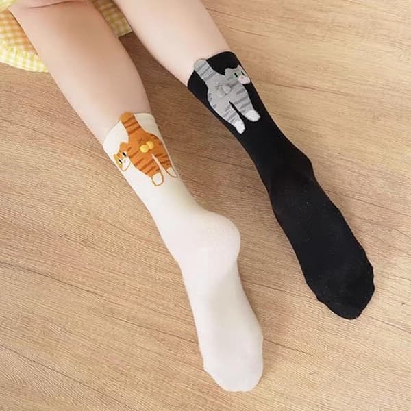 Roliga 3D Kattsockor för Kvinnor, Bekväm Bomull, Presenter till Kattälskare, 4 Par