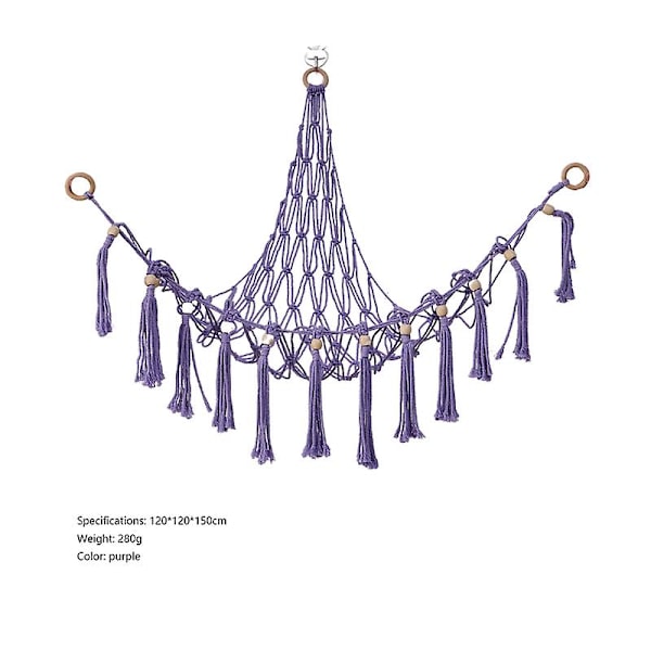 Boho Opbevaringsnet til Udstoppede Dyr (Ekstra Stor) og Udstoppede Dyrs Net eller Hængekøje til Små Udstoppede Dyr eller Plyslegetøj Purple 120*120*150