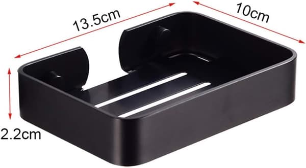 Sæbeskålholder, rustfrit stål med dræn, vægmonteret til bruser, badeværelse og køkken, ingen boring, sort, 13,5 × 9,7 cm