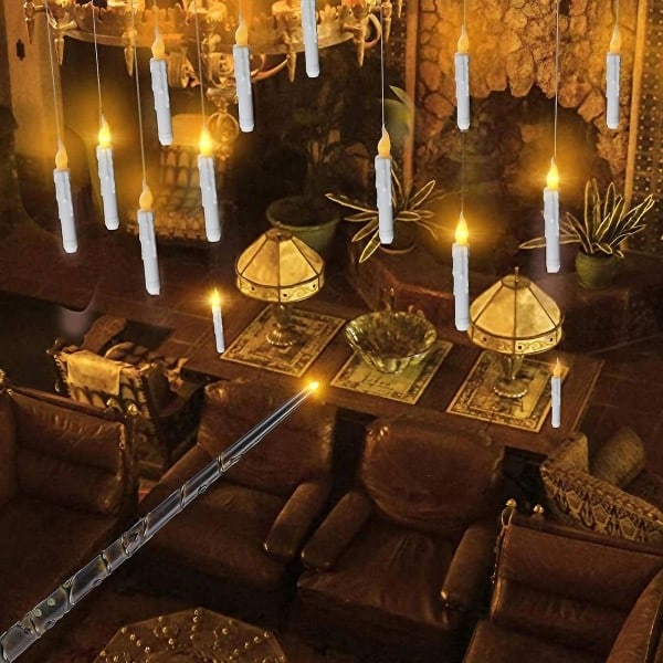 Levitating Candle with Wand Remote Control, 12-pack LED Flameless Flickering Tealights Battery Operated Harry Potter Floating Candles White-WELLNGS