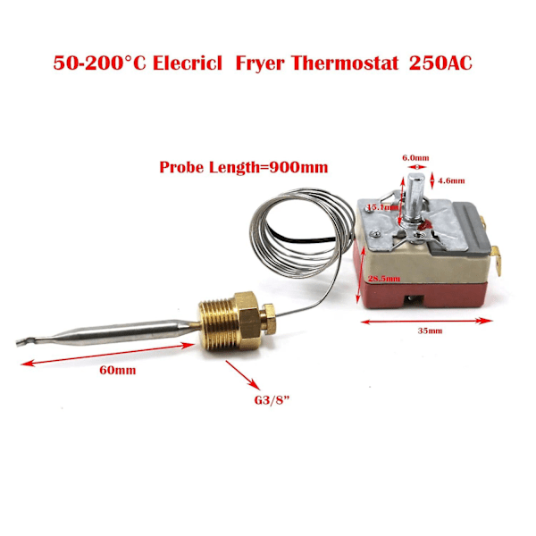 250v Elektrisk Frituregryde Termostat Kontrol Dele Med 3/8 Messingmøtrik Temperatur Område 50~200 Celsius