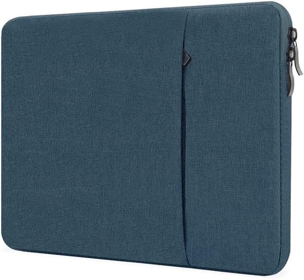 13-tums laptopfodral, vattentätt polyesterfodral, mjukt mockafoder, framficka, dubbla dragkedjor för MacBook Air, mörkblå