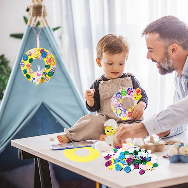 8 stk DIY påskekrans, DIY påskeposer, krans til dekorering med skumklistremerker, DIY-aktiviteter for barn, påskedekorasjon