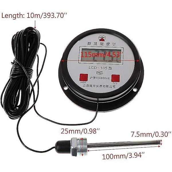 Høytemperatur industrielt digitalt termometer med 10m probe