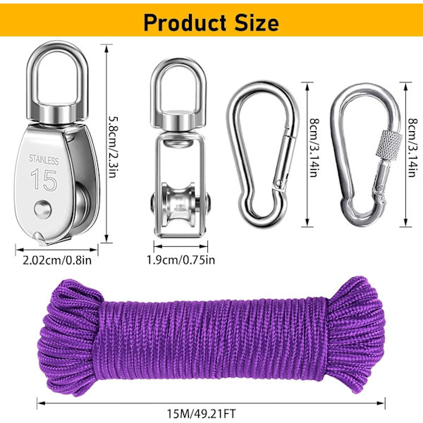 remskivor, rostfritt stål remskiva, svängbar remskiva, lyftremskivor, enstaka remskiva Purple-m15-4 M15-4