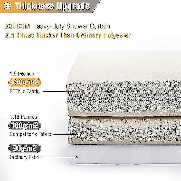 180 X 240cm Extra lång tyg duschdraperi, linne texturerad kraftig tyg duschdraperi set med 12 plast krokar, stort hotell lyx polyester