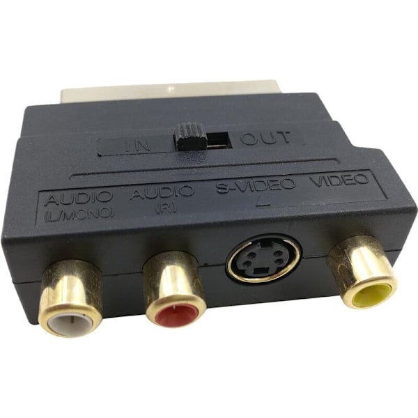 RGB Scart 21-stifts hane till 3 RCA AV hona-omvandlare + Videoadapter (Svart)