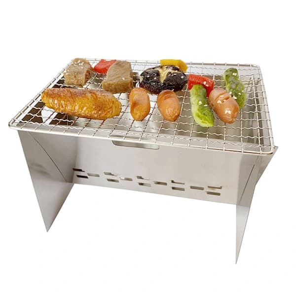 Bärbart minigrillställ, hopfällbart BBQ-ställ i rostfritt stål för utomhuscamping, picknick, bakgård, silver 20 x 13 x 12 cm