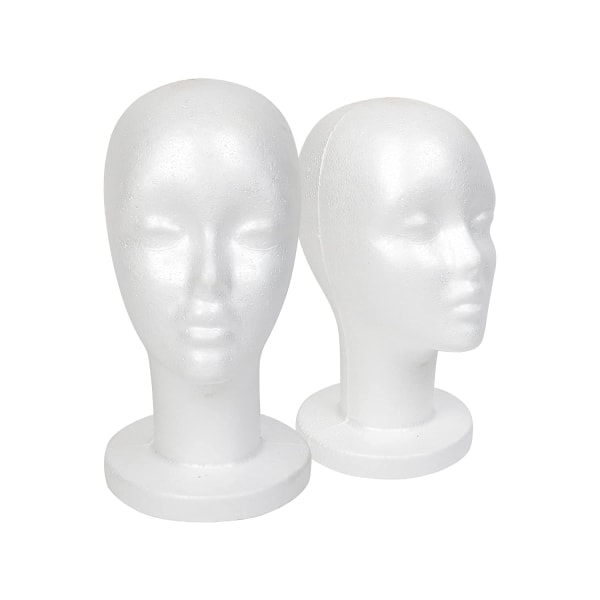 TG Vit skum skyltdocka Head Display, frigolit peruk huvud (2-pack)