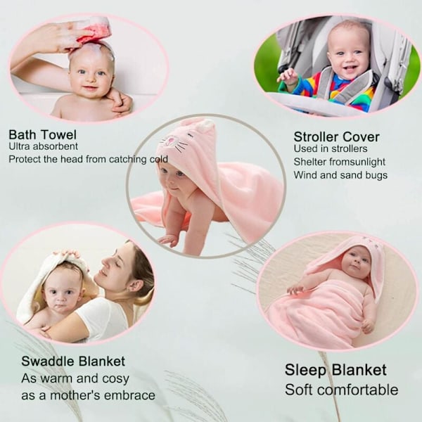 Baby Badhandduk med Huva, Babyhandduk, Unikt Djurmönster, Ultra Mjuk, Absorberande för Pojkar och Flickor, Babypresent Set / Grå