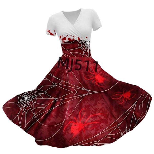 2024 Uusi Halloween Verinen Verinen Reuna-Mekko 95D Digitaalinen Painatus Tiukka V-kaula Hyppyasu L Type 2XL