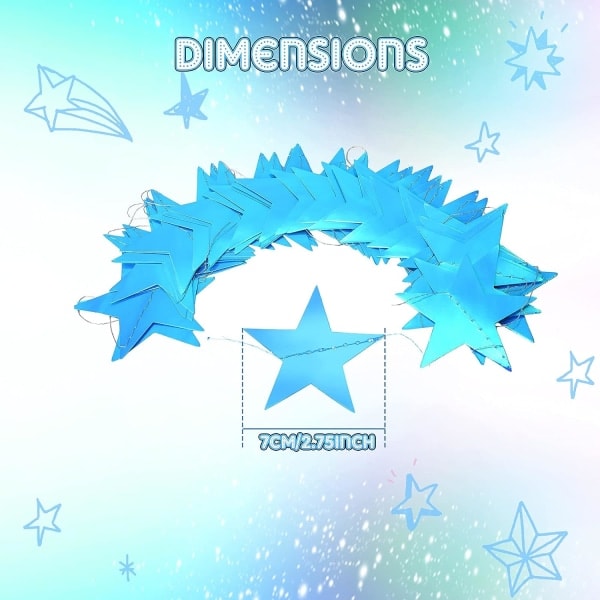 IC Glitter Stjärngirlang Banner Dekoration, 40 Meter Lång Guldstjärna Hängande Vimpel Banner Bakgrund (holografisk blå)