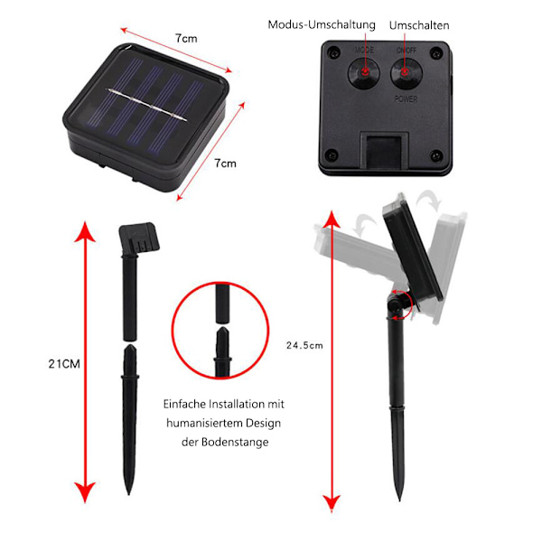 50 LED Solcellelamper Solcellelamper Udendørs 7m 8 Tilstande Belysning Solcellelamper med Vandtæt Lyssensor Krystalkugle Varm Hvid Solcellelampe Dekoration