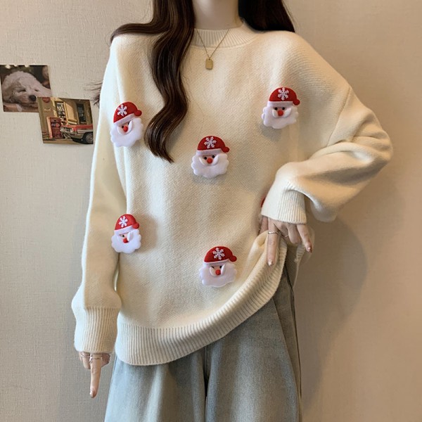 Sød jule rød lazy style sweater til kvinder efterår og vinter aldersreducerende løs mave-dækkende slankende toppe MJ51 red One size [85-140 catties]