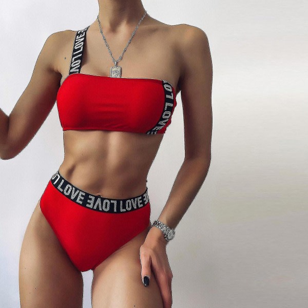 Badkläder för kvinnor Bokstavstryck Tvådelad baddräkt Bikini Simbad Strandkläder