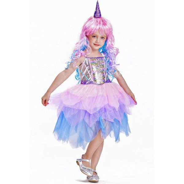 Enhörning Flickor Halloween Kostym Set för Barn Blå 4-6 år
