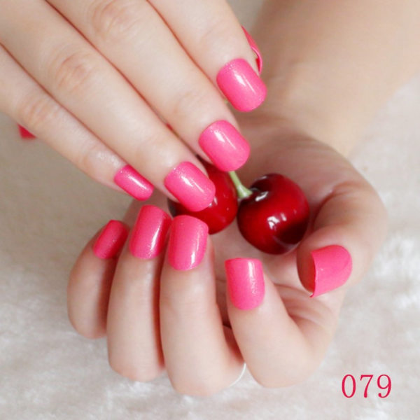10 sæt = 240 stk. Fuld negletips Enkel kort Candy DIY Rose Red Rund Akryl Falske negle til Lady Finger Patch
