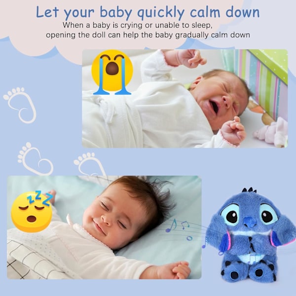 Soothing Stitch bamse, Stitch til angstlindring, rytmisk vejrtrækningsbevægelse til sovende børn og voksne White lamb