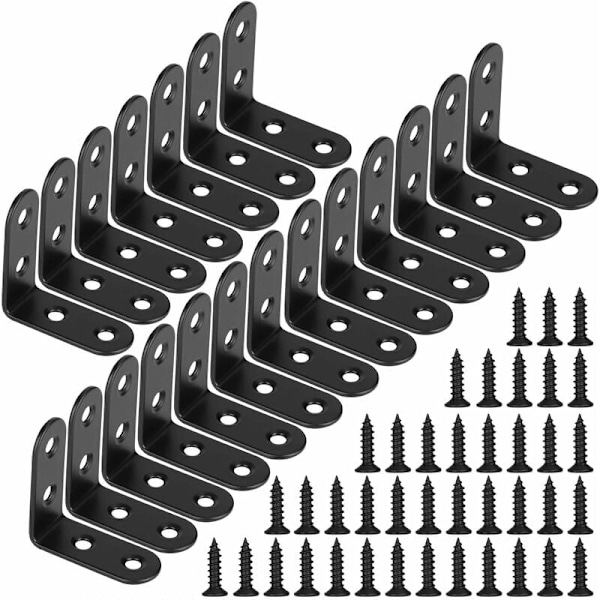 Svarte Vinkelbraketter Metall L-formede Braketter med Skruer for Tremøbler Skapstøtte 20 Stk 40 40 18mm