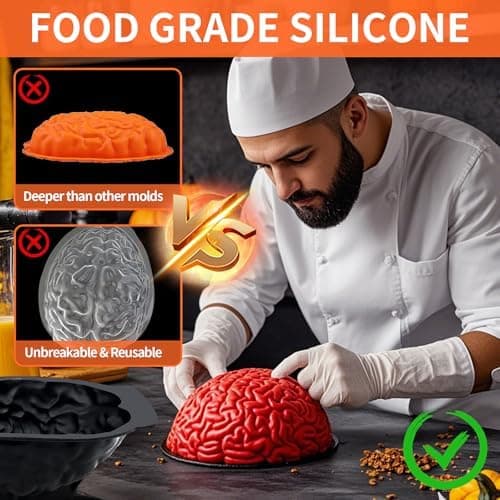 Hjerne- og hjertebakeform, 2-pakning Halloween silikonformer, stor bakeform med støtte for Halloween-kake