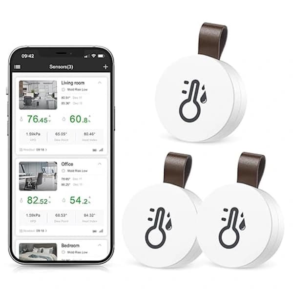 Bluetooth Termometer & Hygrometer med Datalagring / Trådløst termometer og hygrometer med App og Datavisning 3-pk 3-st