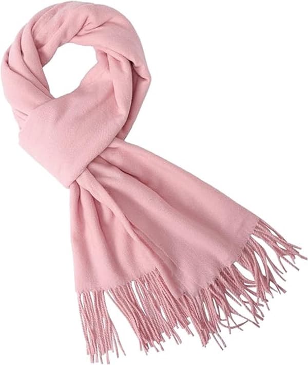 Damevevd skjerf, myk polyesterimitasjon kasjmir, frynset lang stola for høst vinter, rosa, 70 x 200 cm Pink