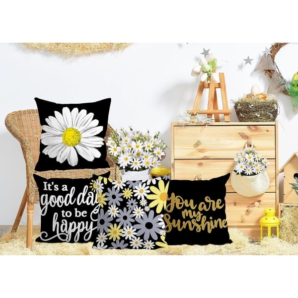 IC Kuddfodral 45x45 cm set om 4, svarta prydnadskuddar Dekorativa kuddfodral för soffa inomhus utomhus