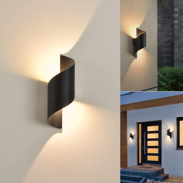 Indendørs/Udendørs Væglampe, 10W 3000K Varm Hvid Lampe, Moderne Op Ned Lampearmatur, Vandtæt IP65 Belysning, Metalspiral til Bar, Soveværelse, Sort