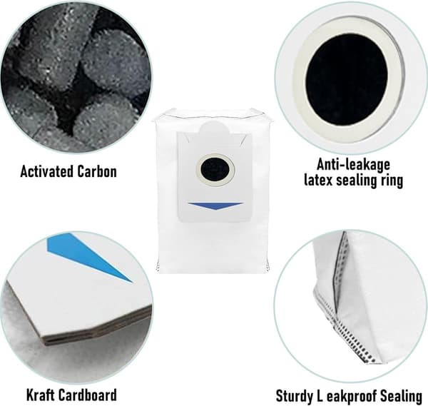 12 robotdammsugarpåsar, hög kapacitet, verktygsfritt byte, för Ecovacs T30S, T30S Pro, X5 Omni, X2 Omni, X2 Pro