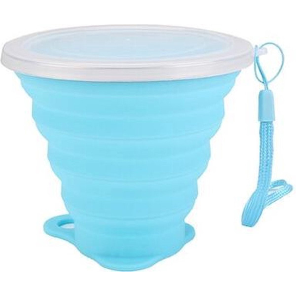 Vikbar kopp med lock - Silikon - 200-300ml - Blå