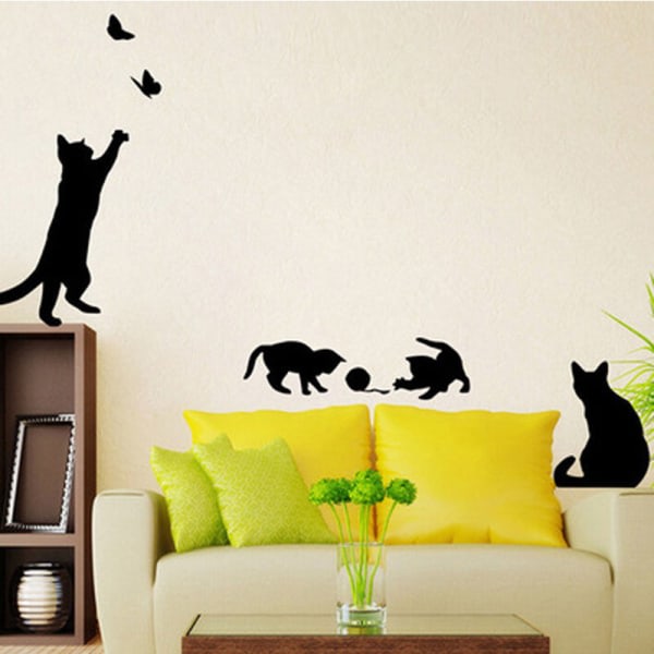 Intressanta katthoppande väggdekaler, vardagsrum kattklistermärke de
