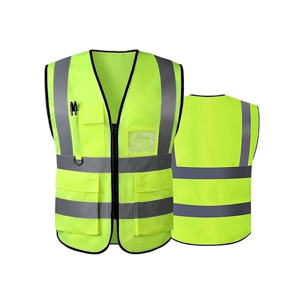 Høj Synlighed Refleksvest med Lynlåslommer foran - Opfylder ANSI/ISEA Standarder (Størrelse: L)