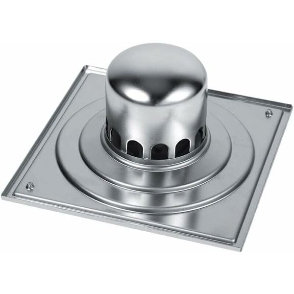Firkantet gulvsluk, lukthemmende baderomsslukdør i rustfritt stål, dusjsluk med stor kaliber (150 x 150 mm)